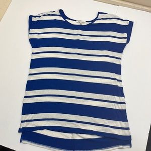 Spense blue and white stripe strechy tunic with back button detail size medium